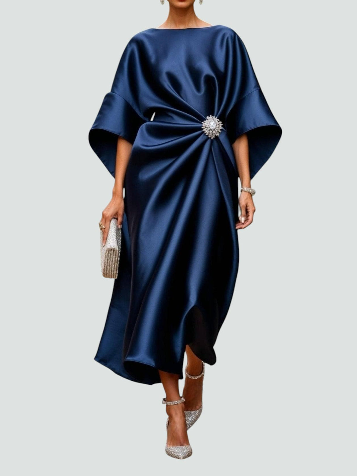 Marijona - Modern Satin Cape Sleeve Maxi Dress
