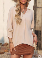 Limited time sale 🔥Womens Casual 3/4 Sleeve V Neck Loose Fit Basic Tees
