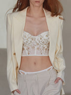 Floral Semi-Sheer Mesh Lace Crop Corset Top