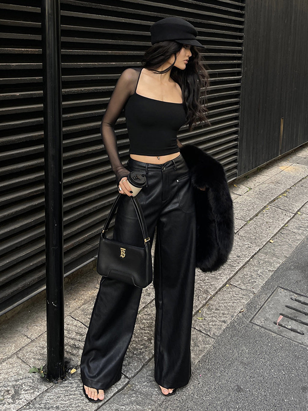 Square Neck Sheer Panel Crop T-Shirt