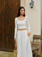Scoop Neck Long Sleeve Crop Top