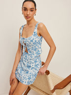 Printed Tie Front Crop Top With Skirt Set