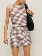 Checkerboard Sleeveless Crop Top With Shorts Set