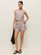 Checkerboard Sleeveless Crop Top With Shorts Set