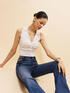 Sleeveless Button-Front Crop Sweater Vest