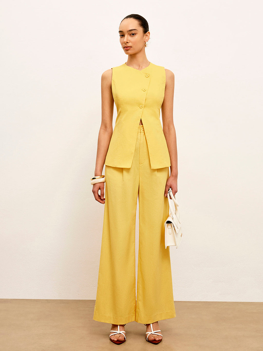 Linen & Cotton Mid-Waist Dress Pants
