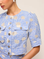 Floral Embroidered Button-Front Cropped Top