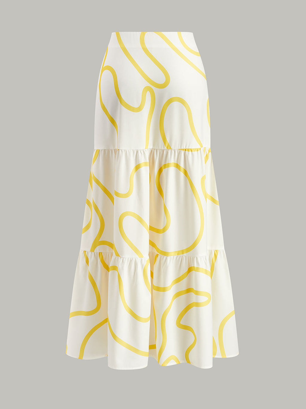 One-Shoulder Abstract Print Crop Top and Tiered Maxi Skirt Set