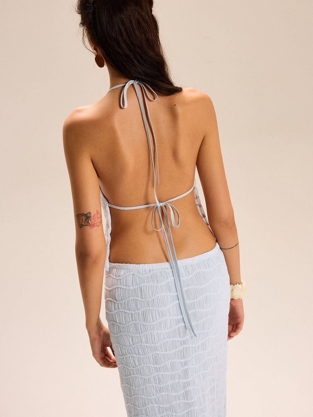 Textured Halter Crop Top and Skirt Set
