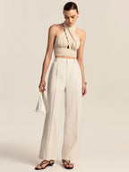 Linen & Cotton Halter Crop Top