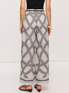 Geometric Print Belted Wide-Leg Pants