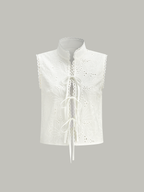 Sleeveless Eyelet Lace-Up Crop Top
