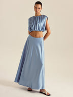 Ruched Crop Top Skirt Set