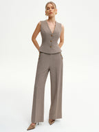 Houndstooth Metal Detail Mid-Waist Pants