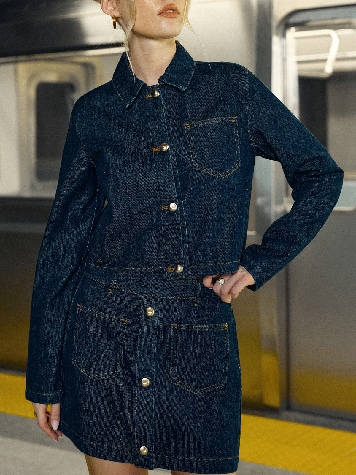 Crop Button Denim Jacket