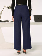 Mid-Waist Tweed Straight-Leg Pants without Belt