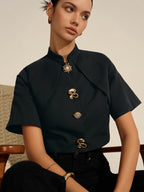 Metal Decor Cropped Blouse