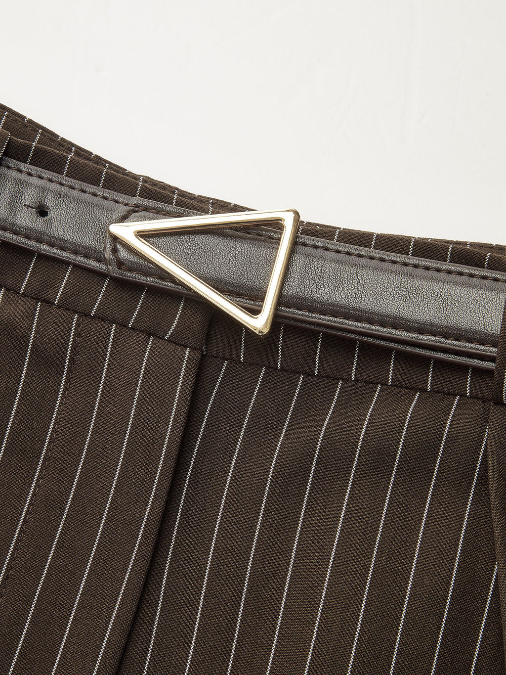 Mid-Waist Pinstripe Belted Pants