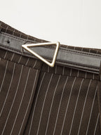 Mid-Waist Pinstripe Belted Pants