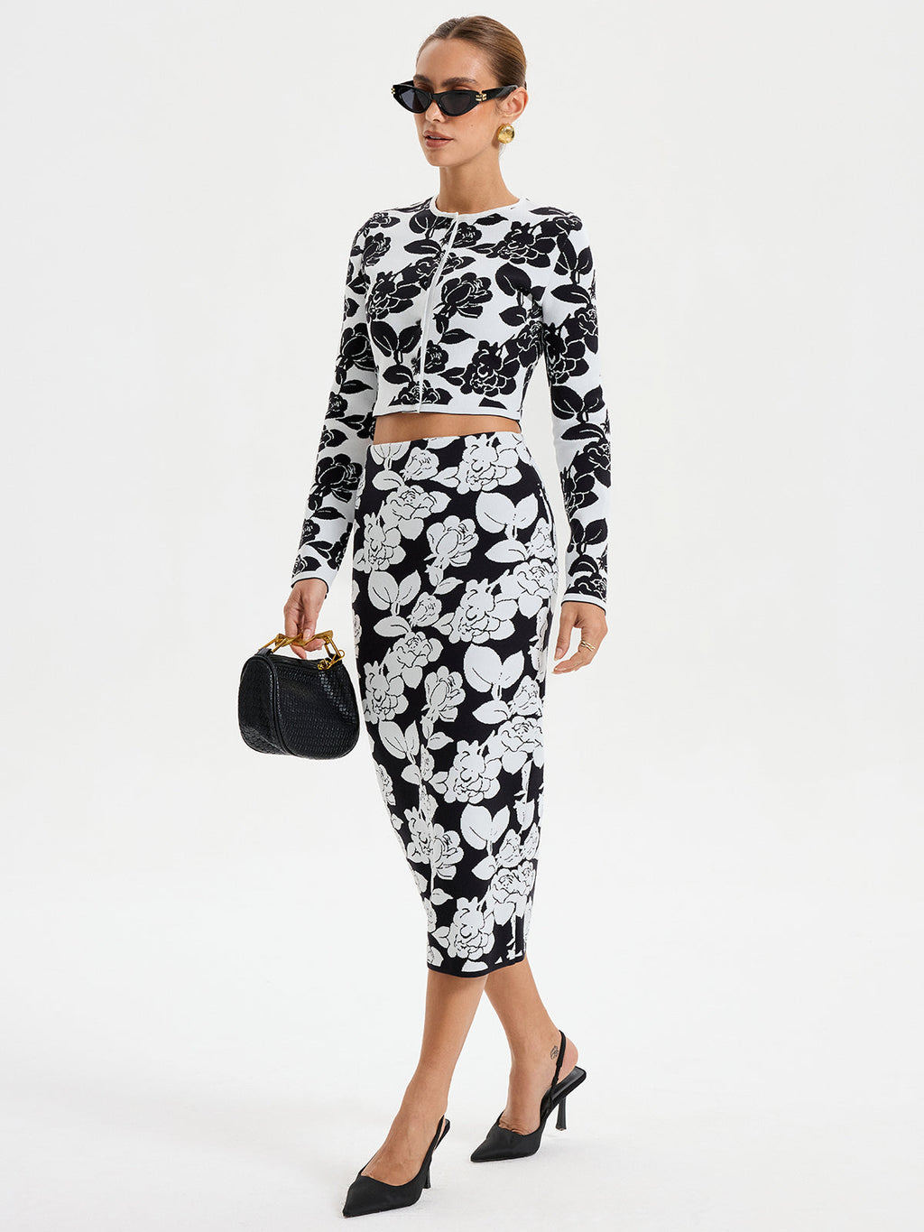 Floral Pattern Crop Cardigan