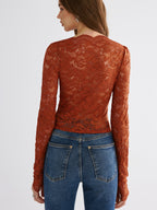 Flower Embroidered Cropped Lace Top
