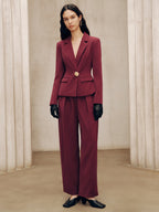Mid-Waist Pleated Wide-Leg Pants