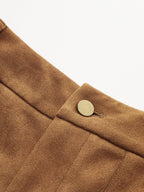 Braided Detail Mid-Waist Suede Effect Pants
