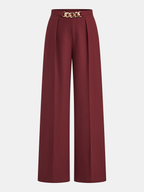 High-Waisted Chain Pleated Wide-Leg Pants