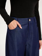 High-Waisted Wide-Leg Faux Denim Pants