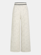 Contrast Waistband Tweed Wide-Leg Pants