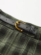Belted Plaid Straight-Leg Pants
