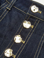High-Waist Button Wide-Leg Denim Pants