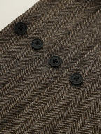 Herringbone Tweed Pleated Straight-Leg Pants