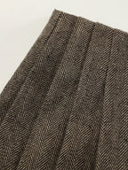 Herringbone Tweed Pleated Straight-Leg Pants