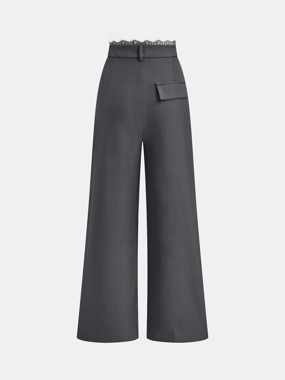 High-Waist Lace Trim Wide-Leg Pants
