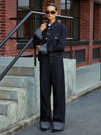 High-Waist Cuffed Wide-Leg Jeans