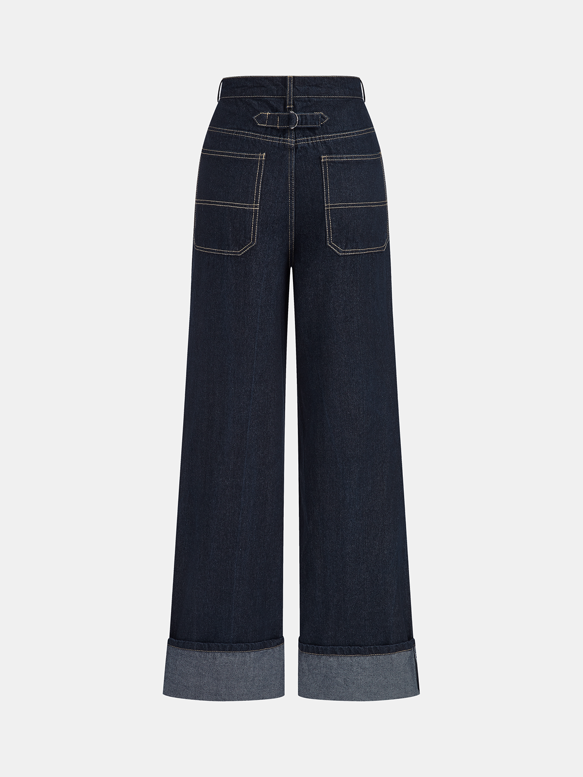 High-Waist Cuffed Wide-Leg Jeans