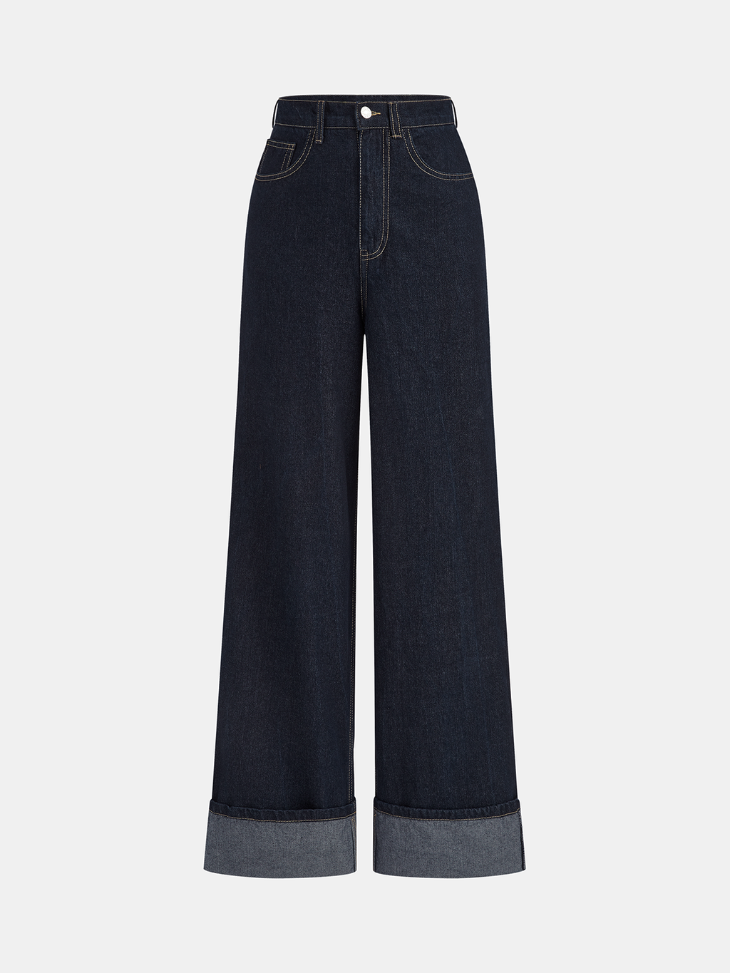 High-Waist Cuffed Wide-Leg Jeans