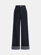 High-Waist Cuffed Wide-Leg Jeans