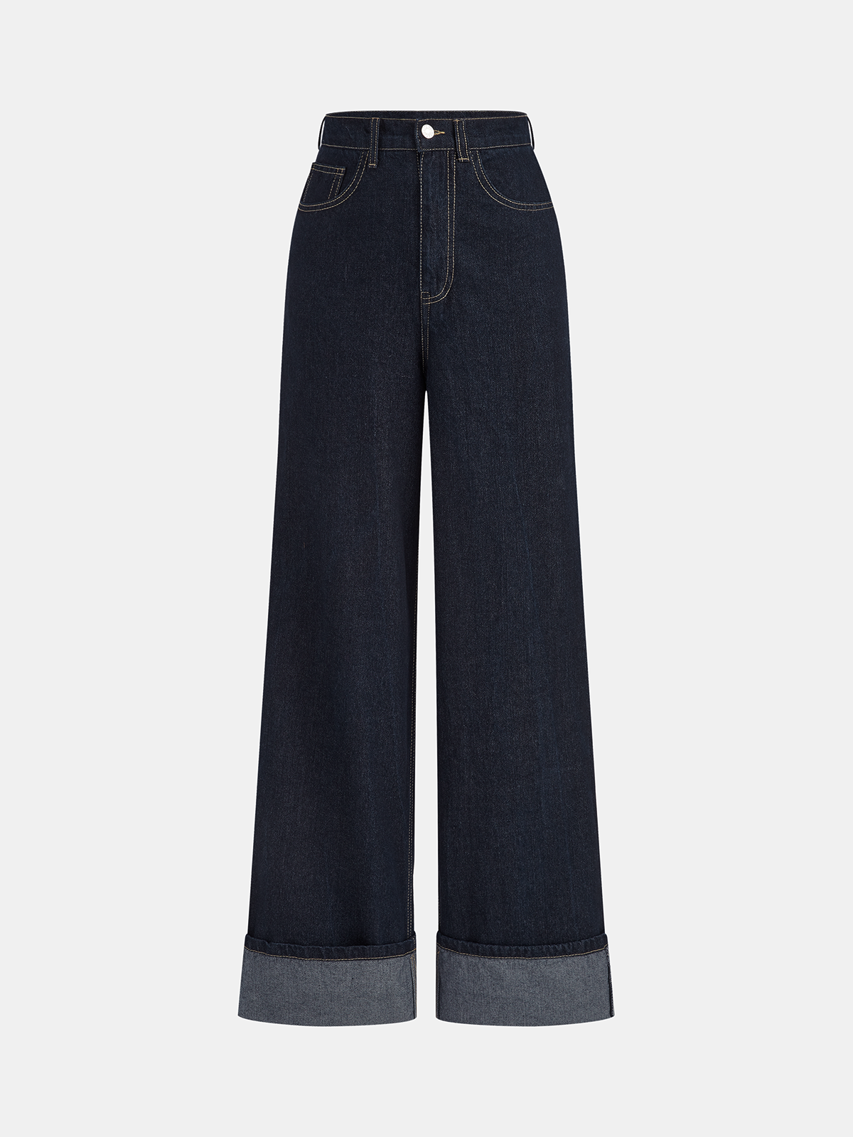 High-Waist Cuffed Wide-Leg Jeans