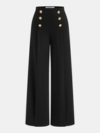 Mid-Waist Metal Button Casual Pants