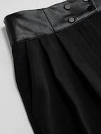 Faux Leather-Trim Wide-Leg Pants