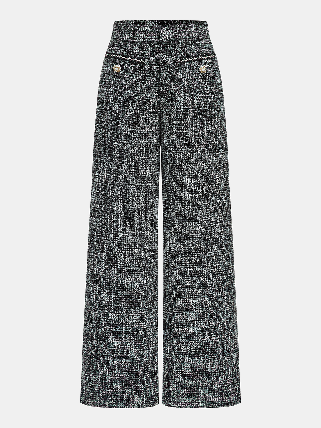 Mid-Waist Tweed Wide-Leg Pants