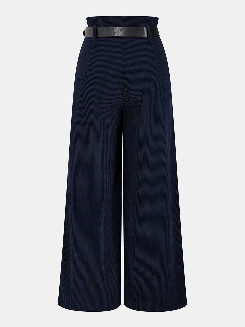 Belted Corduroy Wide-Leg Pleated Pants
