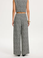 Metal Detail Tweed Wide-Leg Pants