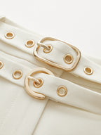 Double-Waistband Belted Straight-Leg Pants