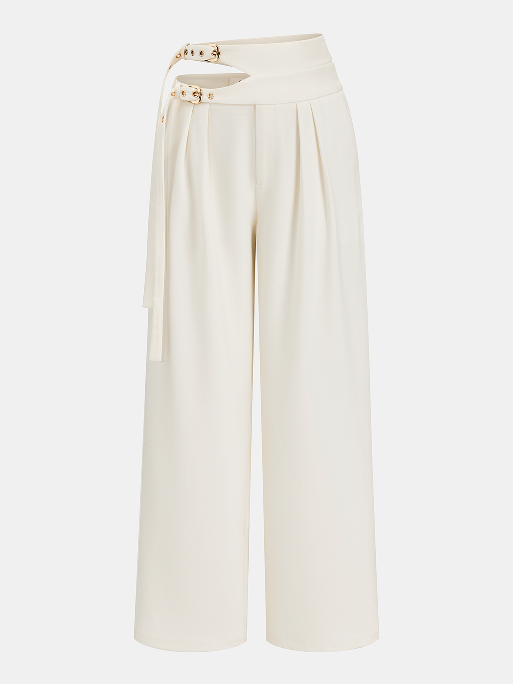 Cut-Out Double Buckle Wide Leg Pants