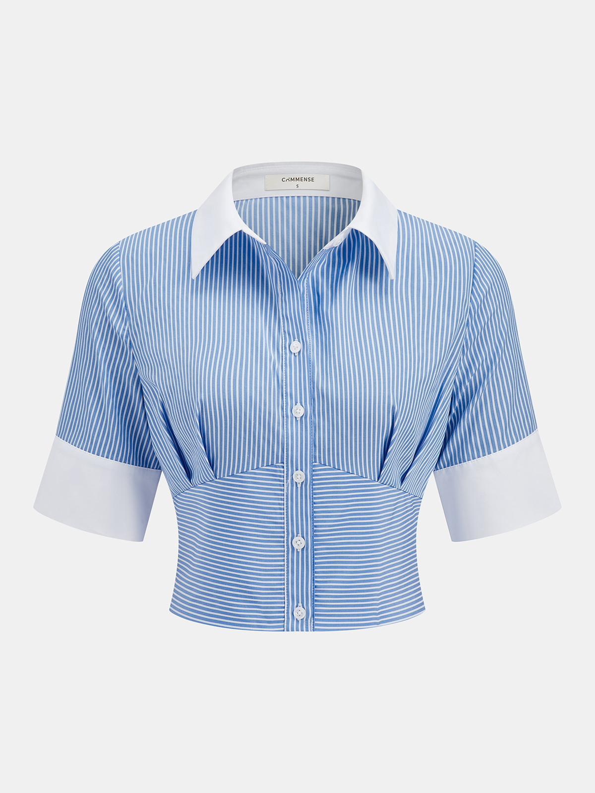 Striped Cropped Half Sleeve Button Shirt
