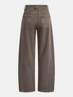 Distressed Denim Curved-Leg Pants