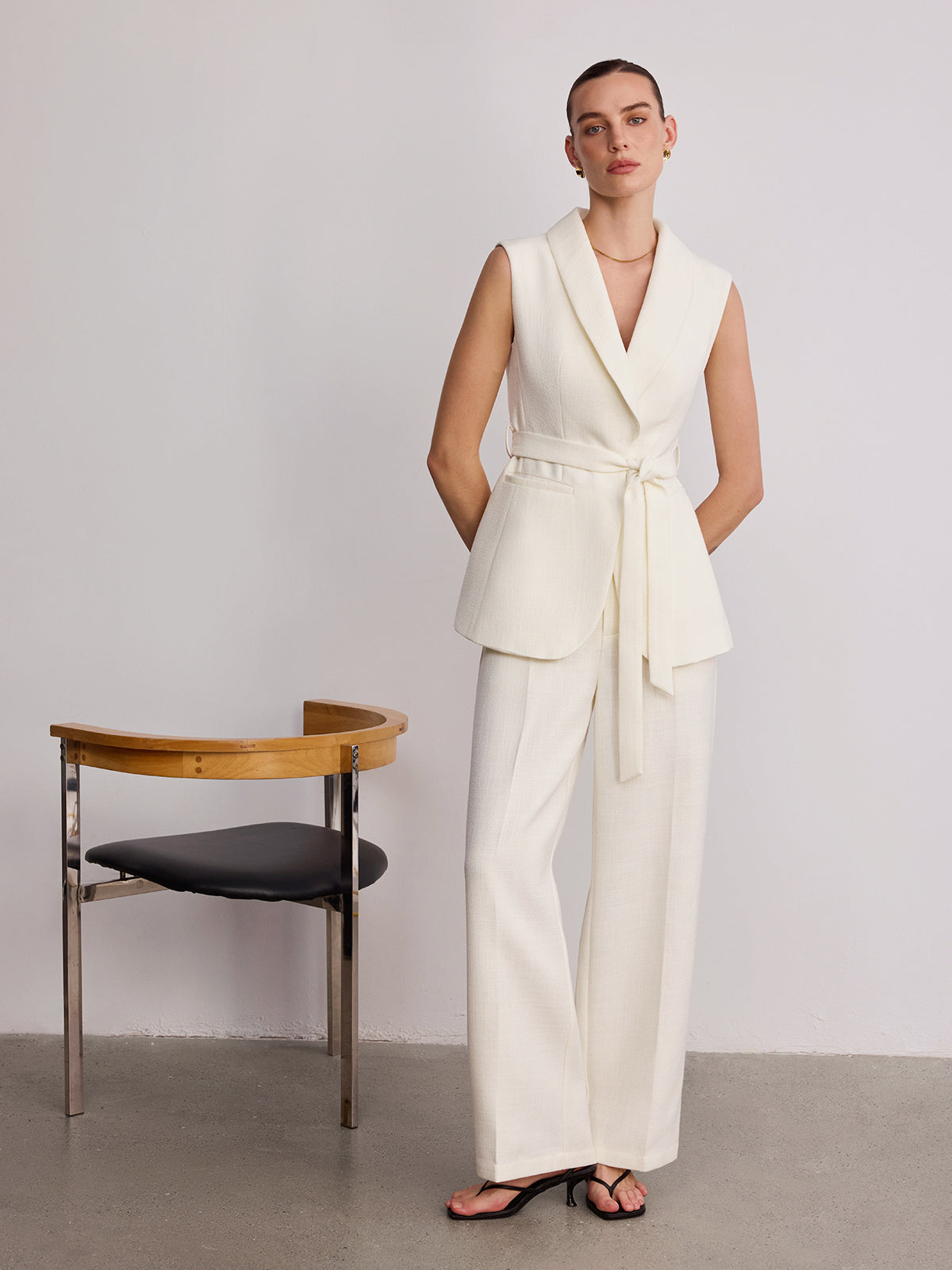 Belted Mid-Waist Wide-Leg Pants